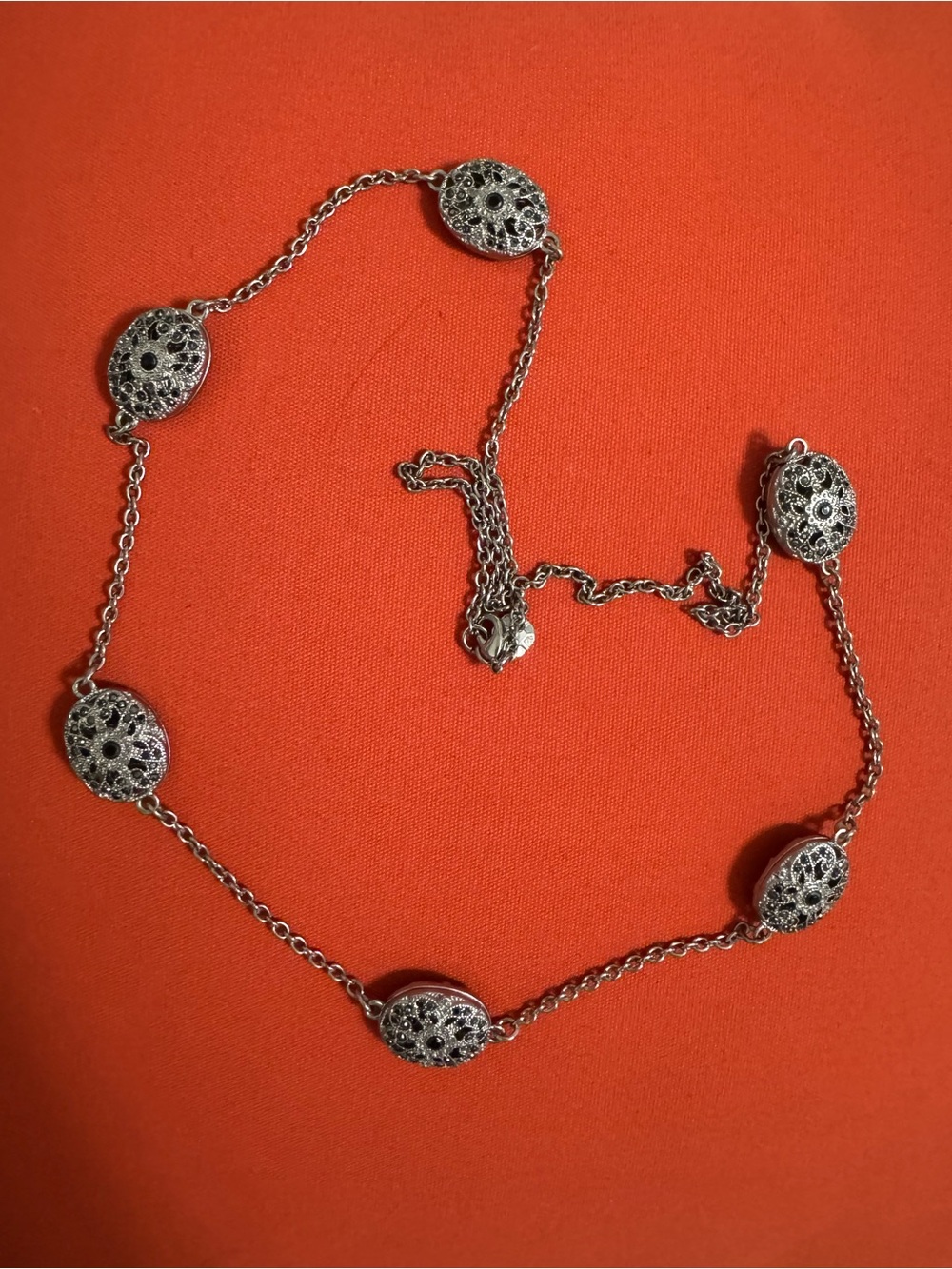 Delicate Silver Filigree Station Necklace - Women Jewelry
